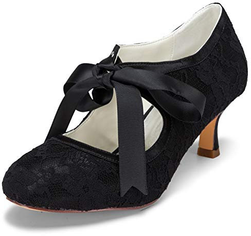 JIA JIA Wedding 14031 Chaussures de Mariée Mariage Escarpins pour Femme Couleur Noir, Taille 39 EU