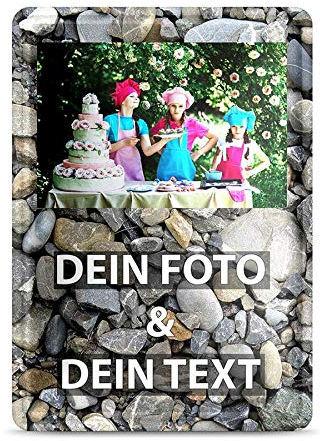 Tassendruck Blech-Schild mit Foto und Text selbst gestalten/Personalisierbar mit eigenem Bild als Metall-Poster / A6 (10x15cm) im Hochformat/Kies 1