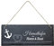 Geschenke 24 Schiefertafel zum Aufhängen Heimathafen (Herztau, schwarz/weiß) - Personalisierte Schieferplatte mit Namen und Spruch - Eingangstür Haustür - Deko Maritim, Wanddeko