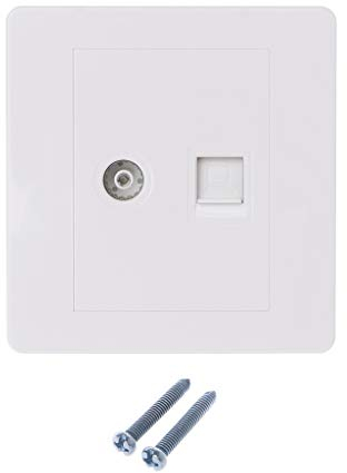smallJUN RJ45 Adapter+TV Antenna Coaxial Wall Mount Output Faceplate Panel Socket TV Faceplate Socket White
