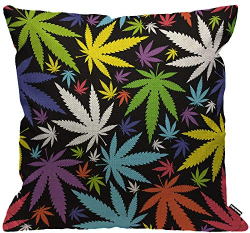 HGOD DESIGNS Kissenbezug mit buntem Cannabis-Motiv, dekorativer Kissenbezug für Herren/Frauen, Wohnzimmer, Schlafzimmer, Sofa, Stuhl, 45 x 45 cm