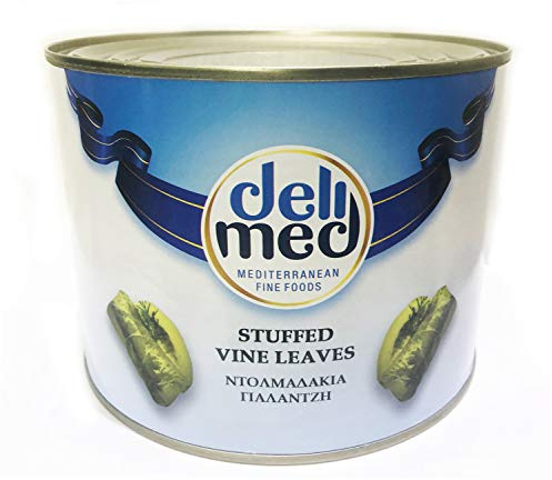 deli med - Stuffed Vine Leaves - DOLMADES - 6 x 2kg Tin (Pack of 6) - Hand Wrapped - Vegetarian - Ready to Eat Hot & Cold (6)