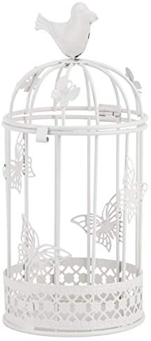 Retro dekorative Vogelkäfig hängende Kerzenhalter Laterne aushöhlen Vintage für Home Decor Hochzeit Ornament Tisch Schreibtisch(White)