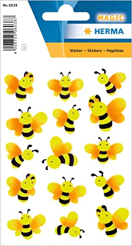 HERMA 6038 Aufkleber Bienen klein groß, 15 Stück, Neon Tiere Sticker mit leuchtenden Bienen Motiv, Kinder Etiketten für Fotoalbum Tagebuch Poesiealbum Scrapbooking Geburtstag Deko Briefe DIY Basteln