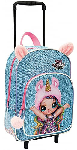 Mini-Trolley Kindergarten-Rucksack Na! Na! Na! Surprise Puppen Einhorn + Geschenk 7 löschbare Stifte + LED-Leuchtstift und Schlüsselanhänger Pailletten