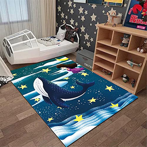 RUGMRZ Wohnzimmer Blau Wal Modern Einfache Tier Muster Sleepy Sound Truction Wasser Waschen Bondage Salon Wohnzimmer Großer Teppich tepich rutschfest Teppich nach mass60X200CM/1ft 12''X6ft 7''