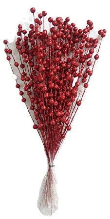 Ulalaza 45pcs 11.8Inch Christmas Glitter Berries Stems Artificial Christmas Picks for Christmas Tree Ornaments, DIY Xmas Wreath, Crafts, Holiday and Home Decor, Red