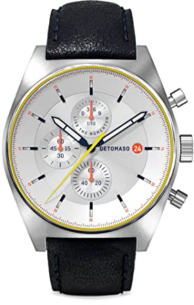 DeTomaso D10 Chronograph Limited Edition White Herren-Armbanduhr Analog Quarz Lederarmband Dunkel Blau