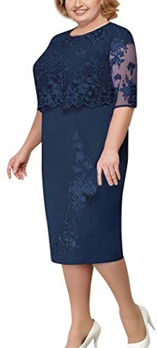 Ni_ka Robe De SoiréE Grande Taille Chic Et Dentelle Robes Mere De La Mariee Mariage Invité éLéGante Au Genou Dress Summer Rouge Bleu Taille S à 5XL, Marine, 3XL, (Ni_kadress44593)