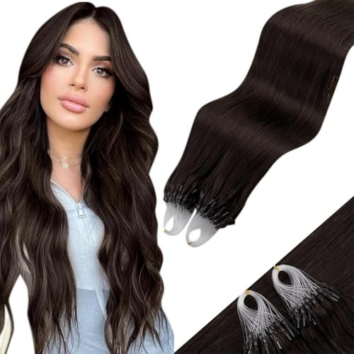 Hetto Microring Extensions Echthaar 55 cm Braun Extensions Echthaar Microring Dunkelstes Braun Invisible Micro Loop Remy Haarverlangerung 50 stück 50g #2