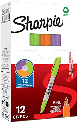 Sharpie 94328 Pack of 12 Fine Markers, 1 mm, Multicoloured, Lime/Orange/Berry