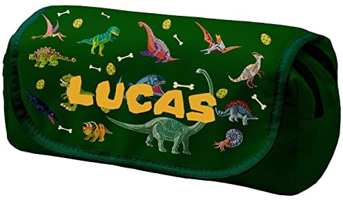 Personalisierte Mäppchen Federtasche mit Namen Schlamperbox Federmäppchen mit Klettverschluss Klappe Schüleretui Stiftemappe mit Zwei Reißverschlüssen Dinos [151]