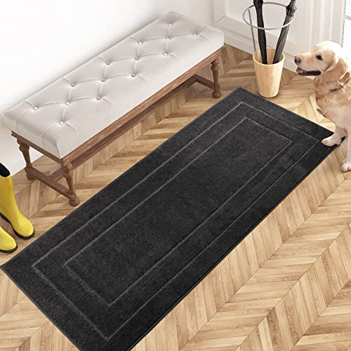 PURRUGS Dirt Trapping Door Mat 24 x 59, Non-Slip/Skid Machine Washable Entryway Rug, Dog Doormat, Super Absorbent Welcome Mat for Muddy Wet Shoes and Paws, Charcoal