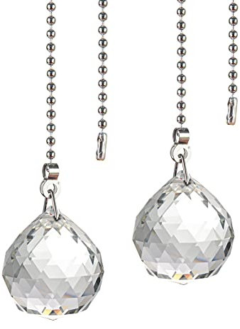 FSSTUD 2 Pcs Crystal Ball Light Pull Cord Clear Pull Chain Extension Ceiling Fan Pull Chain Connector Bathroom Toilet Light Decorative Pendant