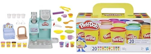 Play-Doh Kitchen Creations Knetspaß Café, Café-Spielset mit 20 Accessoires und 8 Dosen zweifarbige Knete & A7924EUC Super Farbenset (20er Pack), Knete für fantasievolles und kreatives Spielen