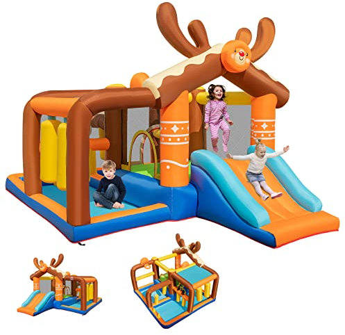 GOPLUS Castillo Hinchable, Inchable Infantil Interior Exterior, Cosido de Material Extra Rueso, Ninos Adecuado de 3 a 12 Años, con Cama Elástica, Tobogán, Piscina, 430 x 310 x 260 cm