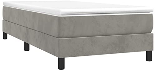 vidaXL Boxspringbettgestell, Polsterbett Bett für Schlafzimmer, Bettrahmen mit Lattenrost Stützbeinen, Schlafzimmerbett Einzelbett, Hellgrau 80x200cm Samt