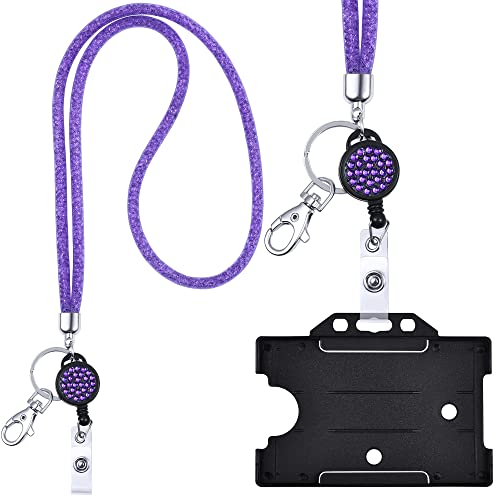 Kristall Lanyard LILA mit Ausweis Jojo + ID Kartenhalter schwarz Halskette Schlüsselband mit glitzernden Strasssteinchen Umhängeband