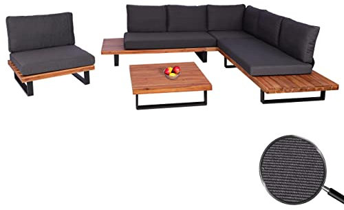 Mendler Garten-Garnitur mit Sessel HWC-H54, Lounge-Set Sofa, Spun Poly Akazie Holz FSC® Aluminium - braun, Polster dunkelgrau