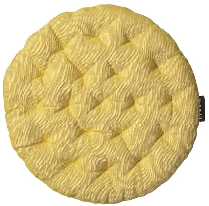 LINUM Pepper Elegantes Rundes Sitzkissen für Indoor und Outdoor Ø 37cm, 100% Baumwolle, Waschbar, Senfgelb