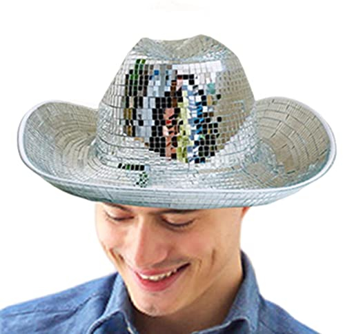 Qihuyi Disco-Kugel-Kappen, Atemberaubende Discokugel mit Cowboyhut - Glänzende Spiegel-Discokugel-Hüte für Tanzpartys, DJ-Nachtclub-Festivals, Cowboyhut für Männer