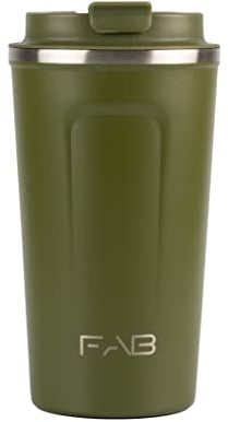 FAB Travel Mug, Reusable Coffee Cup (510ml, Army Green) - Double Wall Stainless Steel with Screw Lid - Thermal Camping Cup, Vacuum Insulated for Hot and Cold Drinks, Eco-Friendly