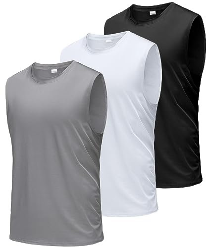 Boyzn Tank Top Herren 3er Pack Training Fitness Bodybuilding Tankshirt Schnelltrocknendes Muskelshirt Ärmellos Weste für Men Black/White/Grey-3P01-XL