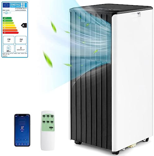 COSTWAY Aire Acondicionado Portátil, 4 en 1 Mini Aire Acondicionado 9000BTU 2,6kW, Deshumidificación, Refrigeración, Ventilación, Modo Nocturno, Control WiFi/Remoto/Pantalla, Temporizador 24H, 20㎡