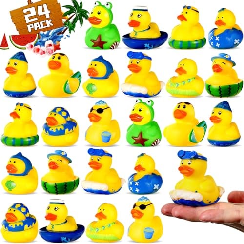 SCIONE 24 STK Gummi-Enten Badespielzeug Niedliche Sommer-Ente für Baby-Dusche Preise Geburtstag Party Supplies für Kinder Klassenzimmer Preise