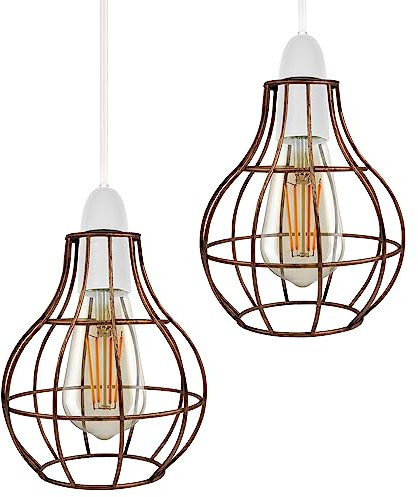 DC VOLTAGE 2 Pack of DC VOLTAGE Metal Wire Cage Ceiling Light Shade Easy Fit Lamp Shade, Ceiling Hanging Indoor Pendant Light Lampshade for Living Room, Bedroom, Restarurants (Brushed Copper, 2 Pack)