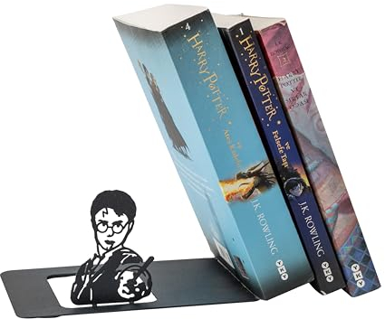 Renovatio Buchstützen-Zauberer aus Metall – niedliche Buchstützen, dekorativ, einzigartig – Geeky Moderne Buchstützen Anime Buchstützen – Schwarze Buchstütze Metall für Büro & Zuhause – cooler