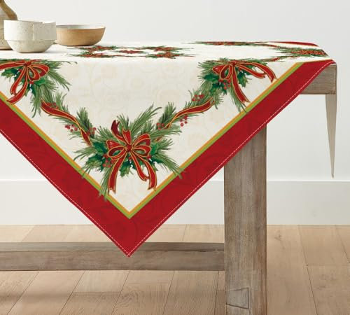 Artoid Mode Poinsettie Ribbon Blumen Weihnachten Tischdecke, Tischwäsche Winter Küche Tisch Dekoration Drinnen Urlaub Party Dekor 85x85 cm