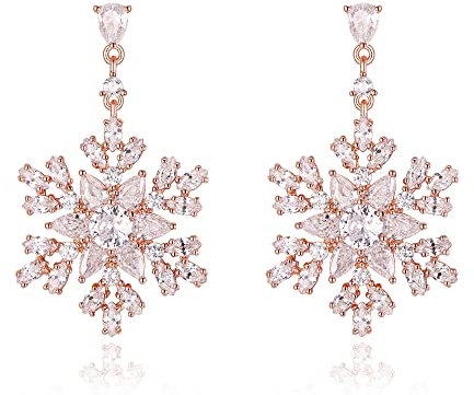 EVER FAITH Damen Zirkonia Winter Schneeflocke baumeln Ohrringe Weihnachtsschmuck Geschenk klar Rosegold-Ton