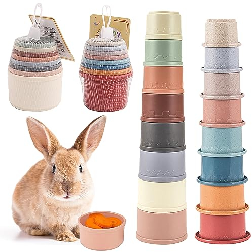 Tasse Empilable pour Lapin 16 Pièces Tasse Empilable Jouet Lapin Tasse Empilable Lapin Tasse à Empilable Lapin Lapins Stacking Cups pour Petit Lapin, Hamster, Enfant(Multicolore)
