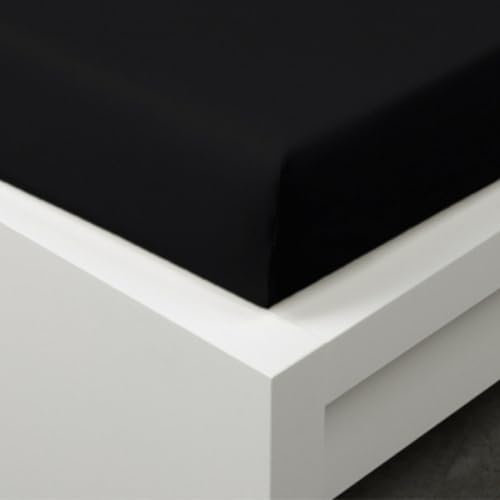 Tibex, Spannbettlaken De Luxe, Schwarz Betttuch - 180x200 cm und 200x220 cm, Bettlaken mit Gummizug, Spannbetttuch bis 30 cm Matratzenhöhe, Baumwolle 95%, 5% Elastan