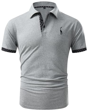 GLESTORE Poloshirt Herren T Shirt Männer Hemd Herren Kurzarm T-Shirt Sommer Golf Polo Shirt LGrey&Board 3XL
