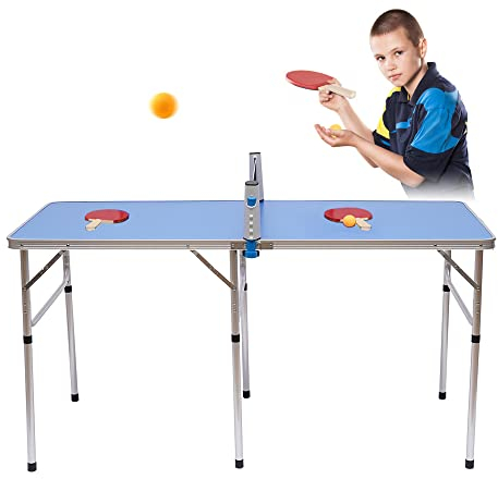 BRRIDE Mini tavolo da ping pong, set completo per casa e giardino, include 1 tavolo da ping pong, 2 racchette e 3 palline da ping pong