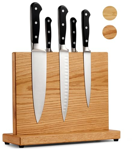 LARHN Messerblock Magnetisch Holz aus Eiche für bis zu 23 cm Messer - Extrastarker Doppelseitiger Messerhalter Magnetisch - Magnetischer Messerblock Ohne Messer