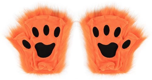 Asudaro Damen Katze Pfote Handschuhe, Cosplay Plüsch Fingerlose Fäustlinge Niedliche Cartoon Kunstpelz Plüsch Katzen Handschuhe für Halloween Weihnachten Festival Geburtstag Party Favors orange