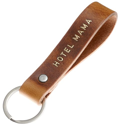 ELBERCRAFT® Schlüsselanhänger Leder Hotel Mama der Schlüssel Organizer für deine Schlüsseltasche keychain made in Germany braun Gravur gold