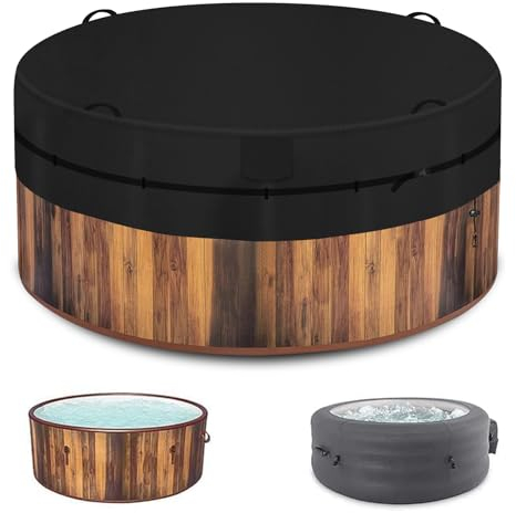 YMPPMKN Runde Whirlpool Abdeckung Freien Schwerlast 600D Oxford Gewebe mit Schnallen und Kordelzug, Wasserdicht, Winddicht, UV-Beständiges Aufblasbar Staubabdeckung Swimmingpool (220 * 109CM,Schwarz)