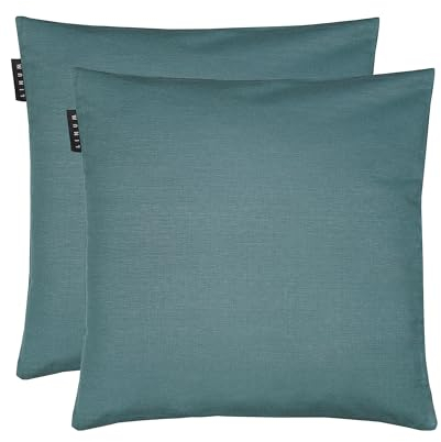 LINUM Annabell Elegant Kissenhülle 40x40 cm 2er-Pack, 100% Baumwolle, Maschinenwaschbar, Dunkles Grautürkis