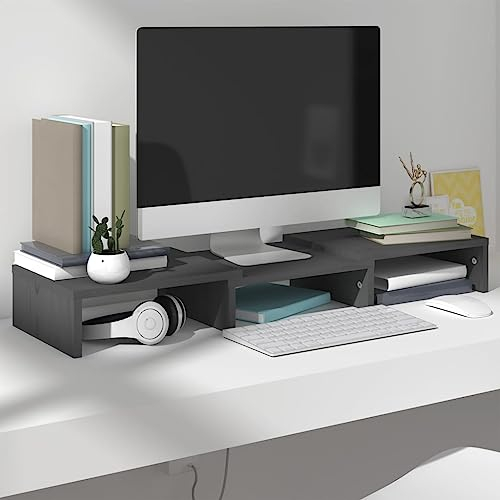 THOYTOUI Monitorständer, Monitor-Lifter TV-Schrank Monitorständer Computer Ständer Geeignet für Wohnung Schlafzimmer Büro Hotel Grau 60 x 24 x 10.5 cm Massivholz Kiefer