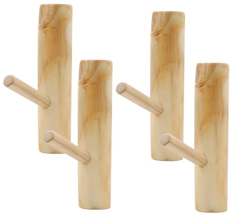 Ganci in legno naturale, confezione da 4 ganci da parete vintage dell'albero di legno, rustico decorativo legno adesivo forte gancio di aspirazione per cappotto, portachiavi (larghezza 2-3 cm)