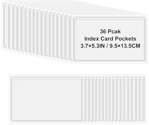 36 Stück Etikettenhalter Selbstklebend, 9.5×13.5 CM Wasserfest Visitenkartentaschen Selbstklebend Transparent Beschriftungsfenster Selbstklebend für Zuhause Büro Schule Regal Ordner