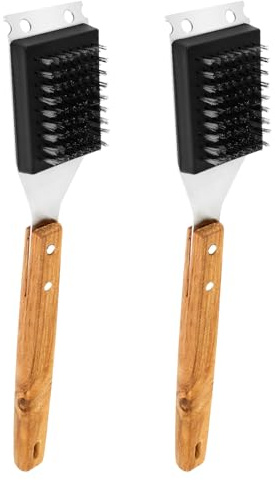 2 Pack Grill Brush and Scraper 15 Inch BBQ Grill Brush Grillers Grill Brush with Wood Handle and Stainless Steel Bristles Head BBQ Grill Cleaning Brush Grill Accessories Tools for Outdoor Grill