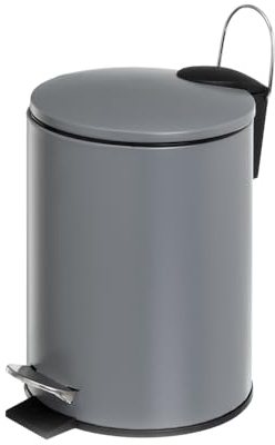 LOLAhome Papelera de pedal cilíndrica gris mate de metal de 3 litros