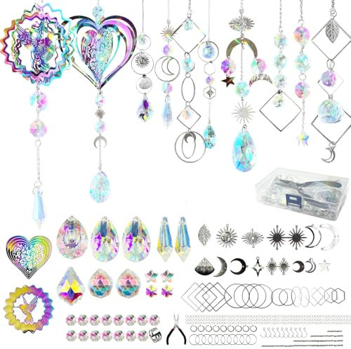 SNAIL GARDEN 217 PCS Crystal Suncatcher DIY Kit,Sun Catcher Making Supplies,Rainbow Window Prism Hanging Crystals,Colorful Ornament Pendant for Windows,Garden,Car,Bedroom Decor