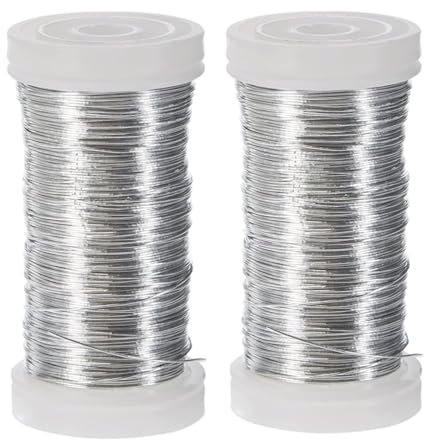 2 Rolls 55m Silver Florists Wire Reel, 0.35 mm Jewellery & Garden Paddle Flexible Wire Roll for DIY Crafting
