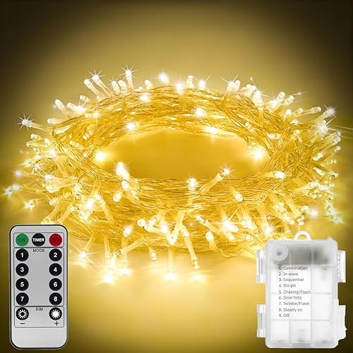 SR ESSENTIALS 10m 100 LED Battery Operated Fairy Lights with Remote Control, Waterproof Warm White String Lights for Indoor/Outdoor Garden, Patio, Bedroom, Helloween, Christmas Decor (Warm White)